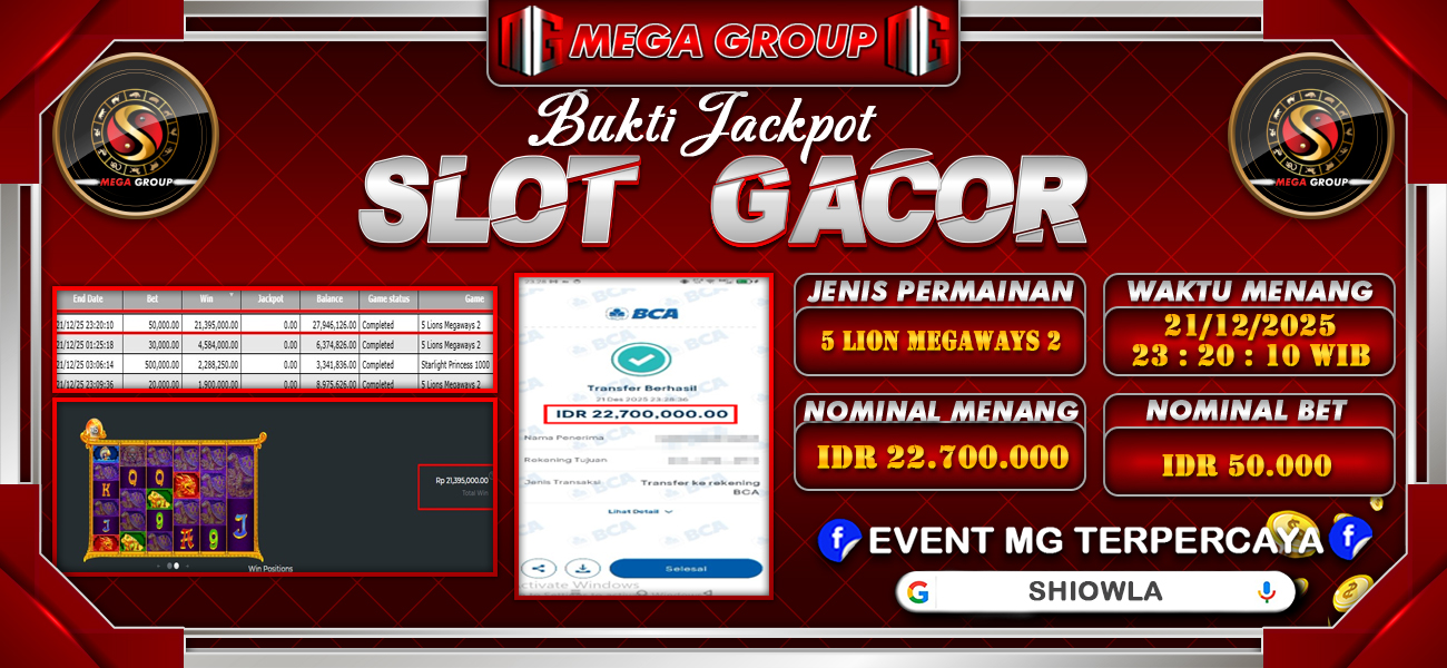 Bukti JP situs Shiowla hari Senin, 22 Desember 2025