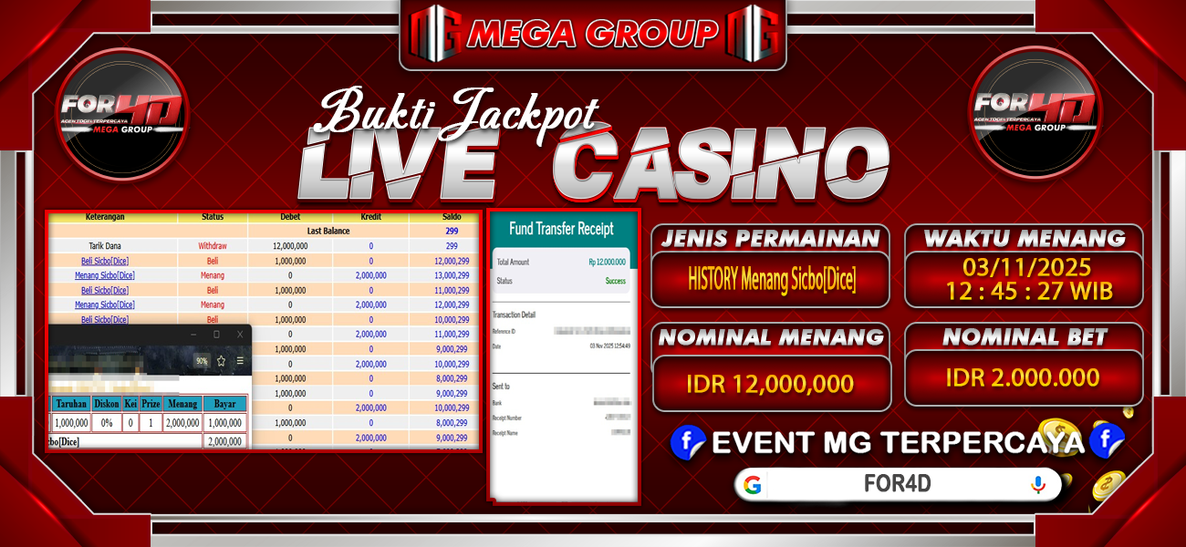 Bukti JP situs For4D hari Senin, 03 November 2025