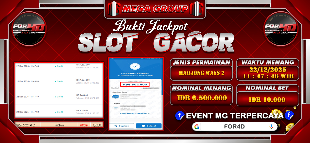 Bukti JP situs For4D hari Senin, 22 Desember 2025