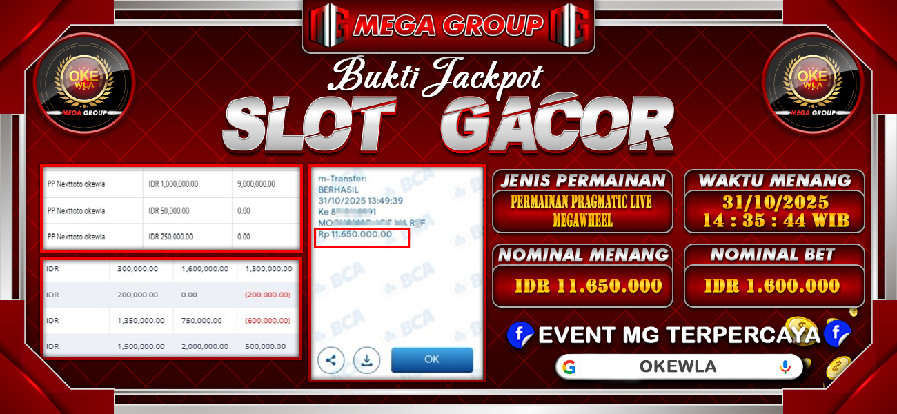 Bukti JP situs Okewla hari Jumat, 31 Oktober 2025