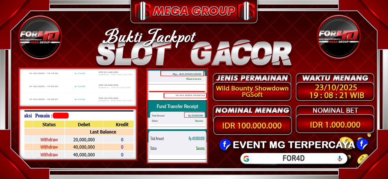 Bukti JP situs For4D hari Jumat, 31 Oktober 2025